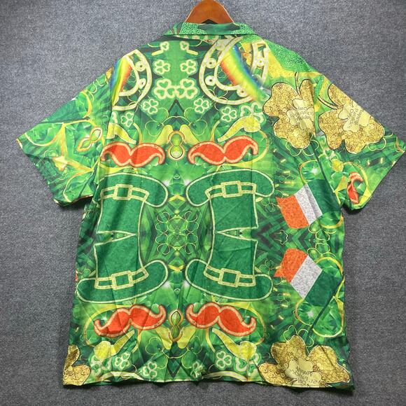 Misslook St. Patrick's Day Button Up Shirt Men's 4XL Green Geometric Allover - Picture 9 of 10